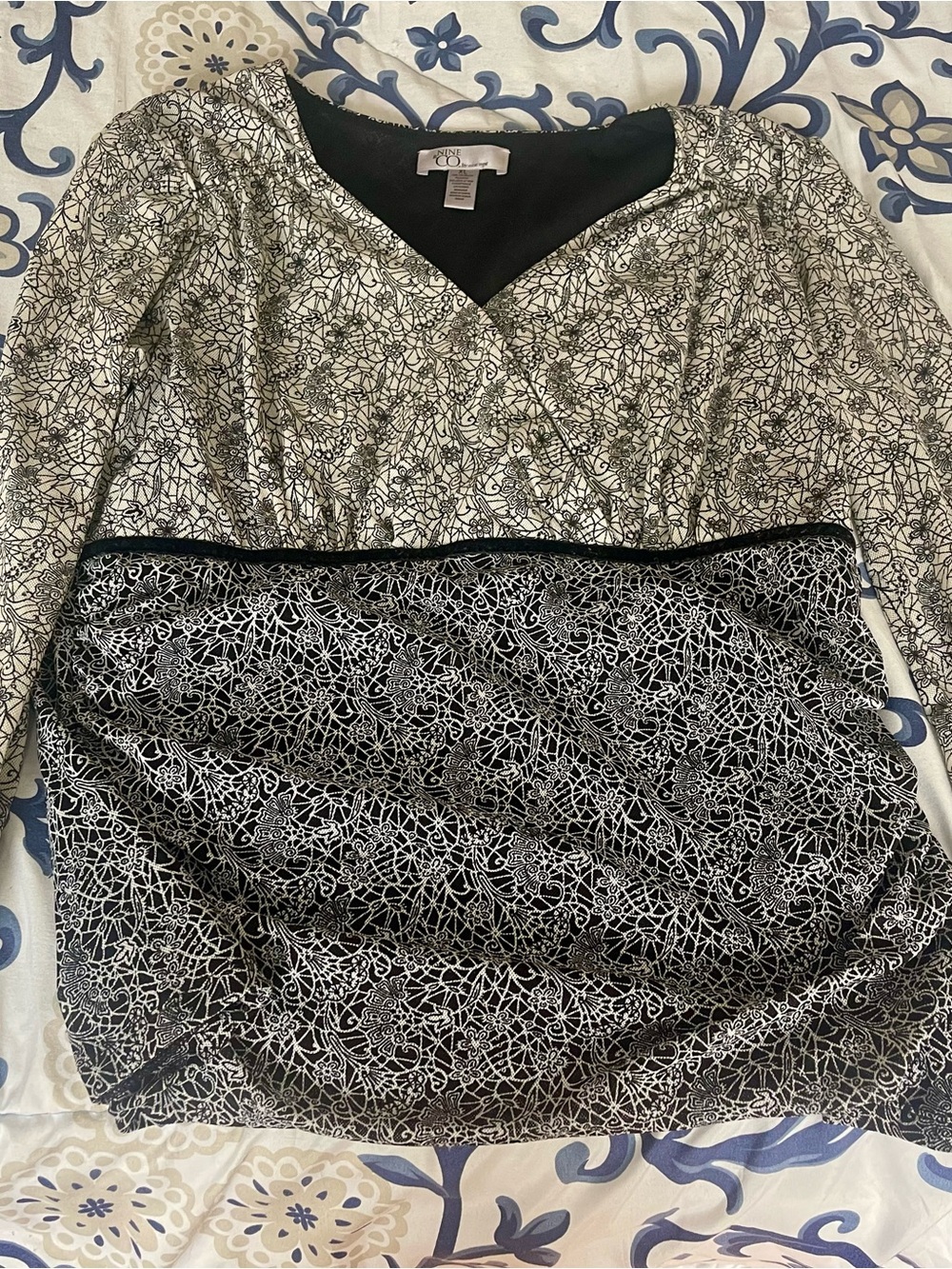 White House Black Market Black and White Printed Blouse